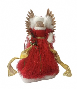 Christmas angel figures in red dress with feather wings tree toppers ， size: 30cm, 40cm