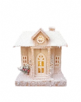 3D wood illuminated house wood church with LED light christmas decorations for outdoor and indoor silver white color and natural wood color