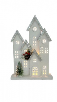 3D wood illuminated house wood church with LED light christmas decorations for outdoor and indoor silver white color and natural wood color