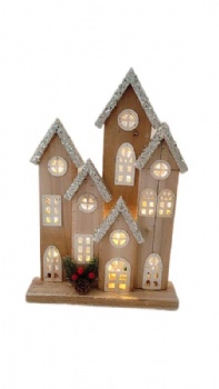 3D wood illuminated house wood church with LED light christmas decorations for outdoor and indoor silver white color and natural wood color