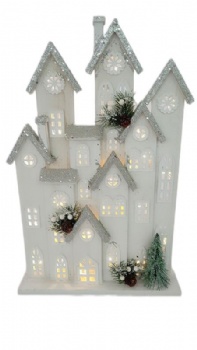 3D wood illuminated house wood church with LED light christmas decorations for outdoor and indoor silver white color and natural wood color