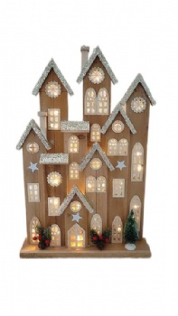 3D wood illuminated house wood church with LED light christmas decorations for outdoor and indoor silver white color and natural wood color